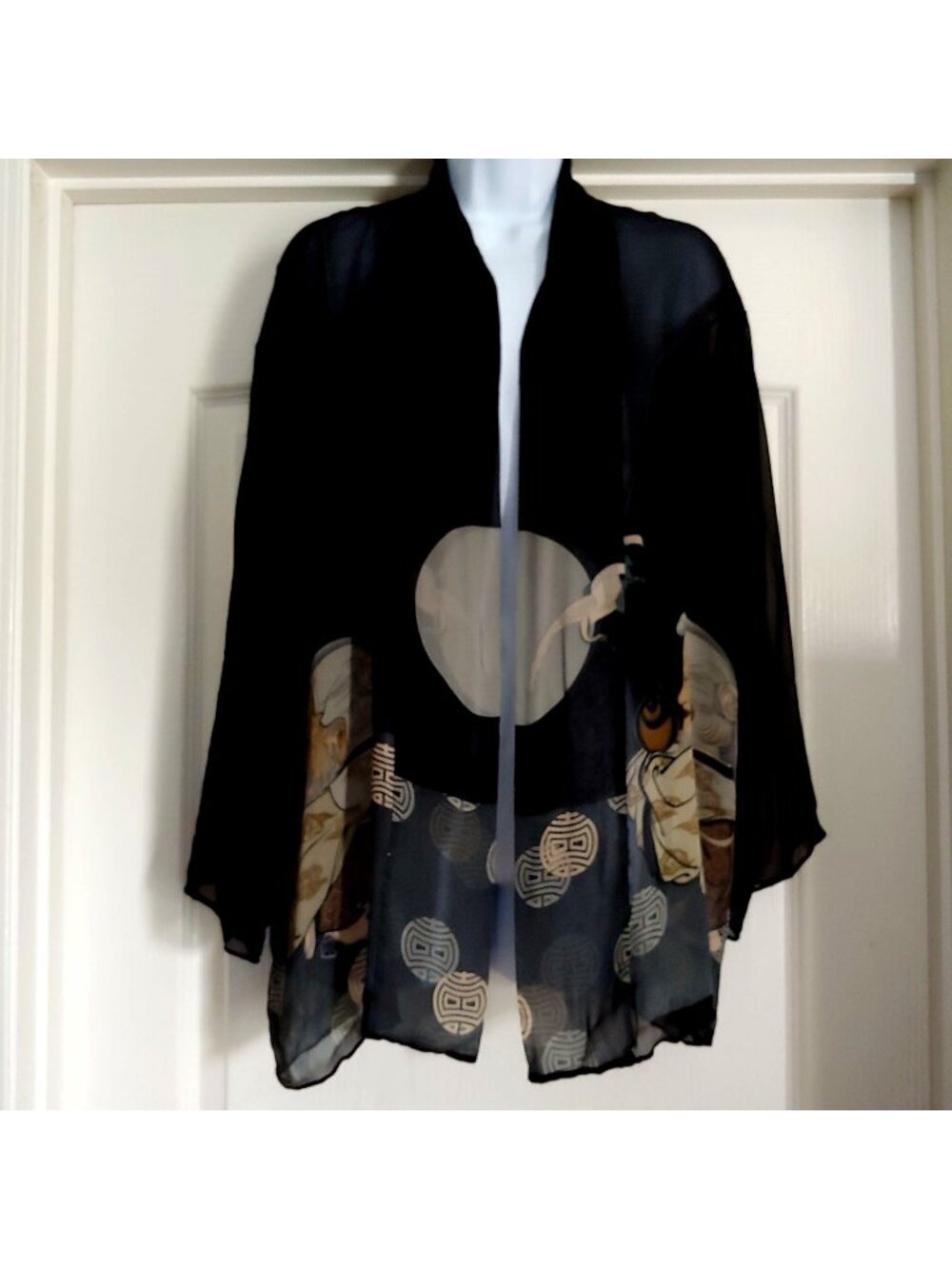 Harari Silk Sheer Open Front Kimono Jacket Wearable Art Cardigan
